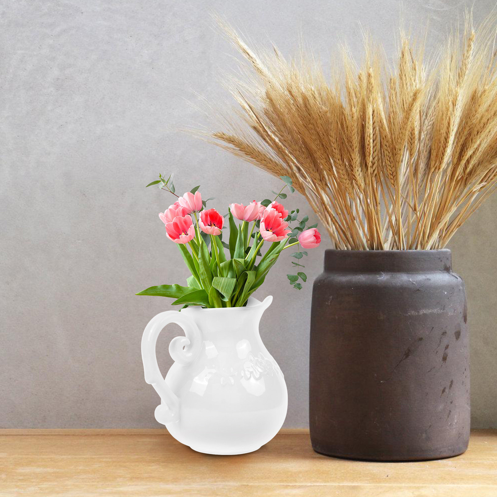 Coffee Tea Creamer - Ceramic Milk Pitcher with Handle Elegant