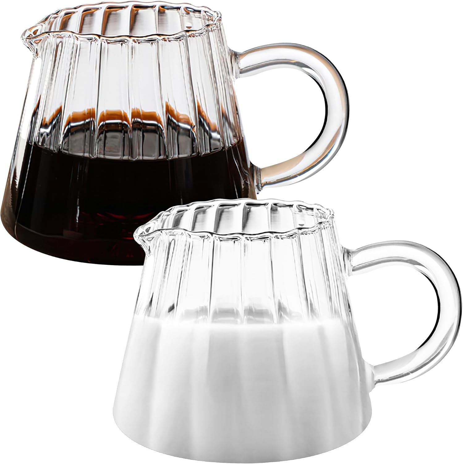 Coffee Tea Creamer - 2-Piece Wave Glass Creamer Pitcher Set,