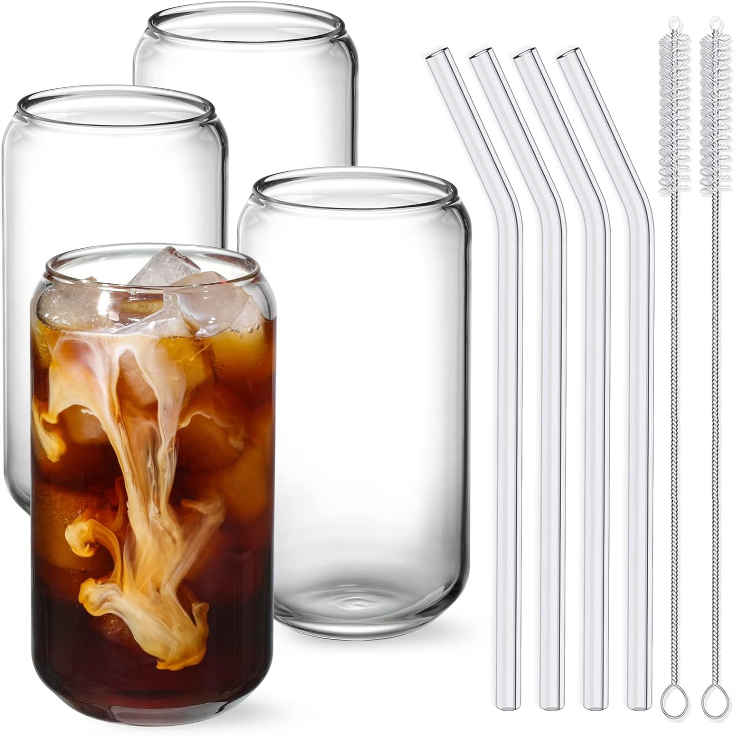 Coffee Tea Tumbler - 16oz Highball Glasses Set with Glass